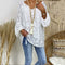White Eyelet Lace V-Neck Loose Long Sleeve Versatile Blouse