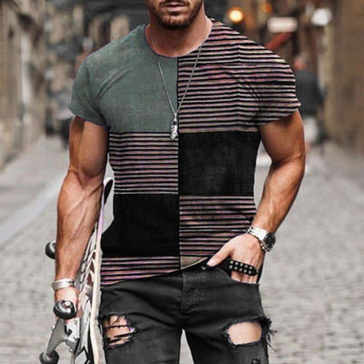 Playera Casual Hombre Rayas Multicolor Cuello Redondo Manga Corta