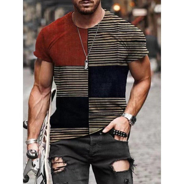 Playera Casual Hombre Rayas Multicolor Cuello Redondo Manga Corta - Image 3