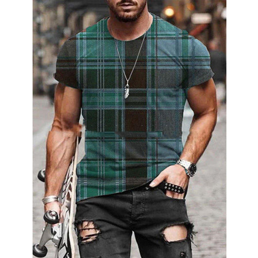 Camiseta Hombre Manga Corta Cuadros Contraste Costura Decorativa - Image 8