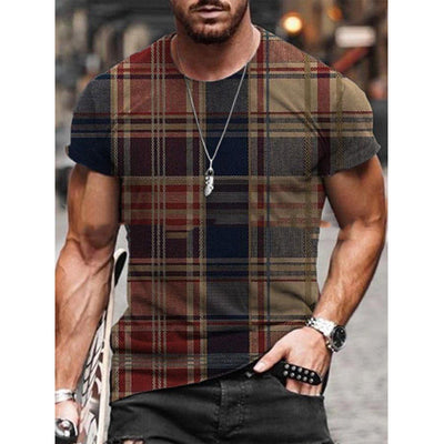 Camiseta Hombre Manga Corta Cuadros Contraste Costura Decorativa - Image 7