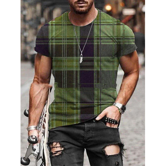 Camiseta Hombre Manga Corta Cuadros Contraste Costura Decorativa - Image 11