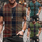 Camiseta Masculina Manga Curta Xadrez Contraste Costura Decorativa