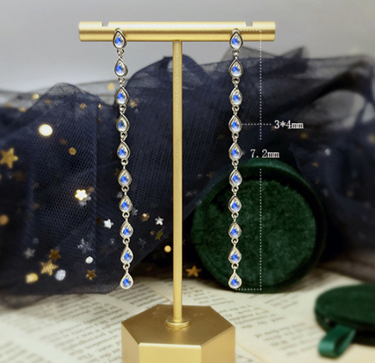 Aretes de Piedra de Luna Natural Hengshan con Borla - Image 10