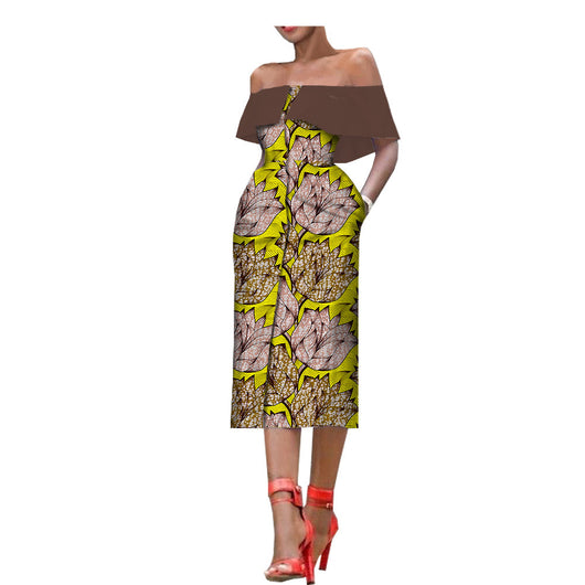 Vestido Largo Asimétrico con Estampado y Hombro Descubierto - Image 14
