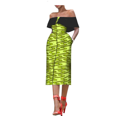 Vestido Largo Asimétrico con Estampado y Hombro Descubierto - Image 12