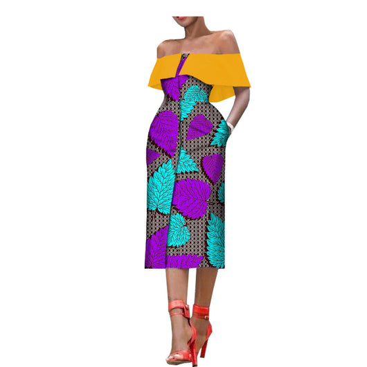 Vestido Largo Asimétrico con Estampado y Hombro Descubierto - Image 9