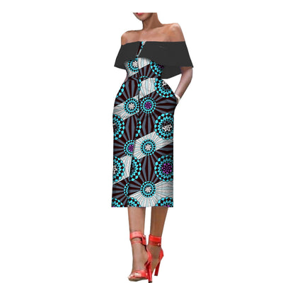 Vestido Largo Asimétrico con Estampado y Hombro Descubierto - Image 8