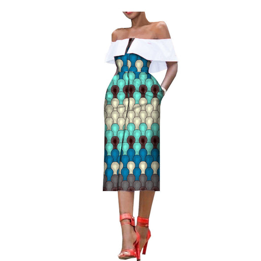Vestido Largo Asimétrico con Estampado y Hombro Descubierto - Image 7