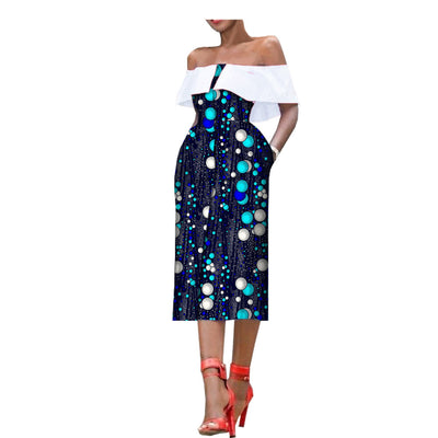 Vestido Largo Asimétrico con Estampado y Hombro Descubierto - Image 6