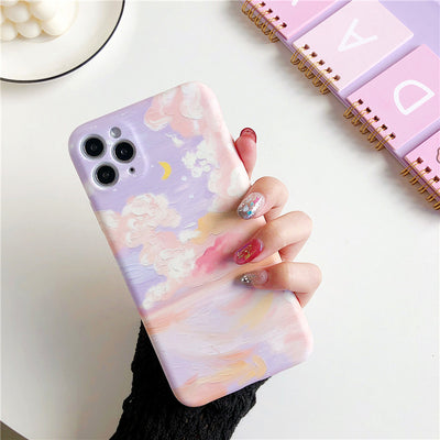 Funda de Silicona para iPhone - Diseño Cielo Estrellado y Nubes con Colores Pastel