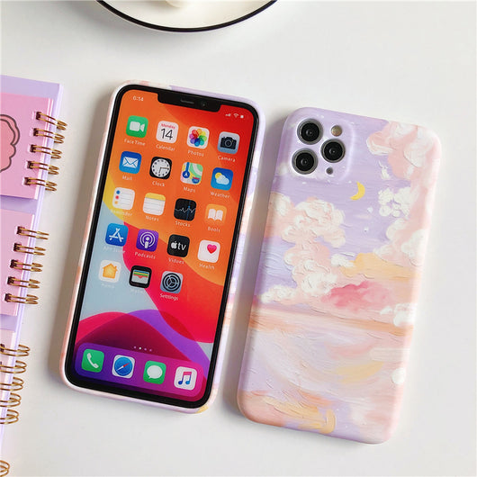Funda de Silicona para iPhone - Diseño Cielo Estrellado y Nubes con Colores Pastel - Image 5