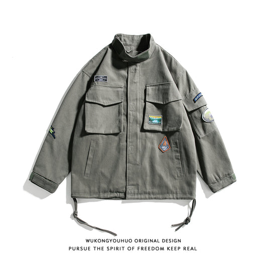 Chaqueta Cargo Retro Japonesa Wukong - Estilo Urbano Oversized con Múltiples Bolsillos - Image 3