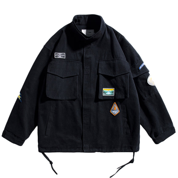 Chaqueta Cargo Retro Japonesa Wukong - Estilo Urbano Oversized con Múltiples Bolsillos