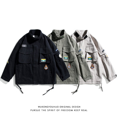 Chaqueta Cargo Retro Japonesa Wukong - Estilo Urbano Oversized con Múltiples Bolsillos - Image 5