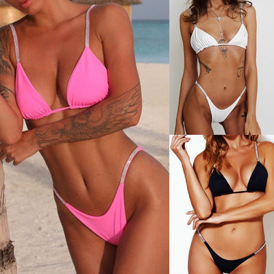 Bikini Triangular Diamantado Estilo Europeo Americano - Traje de Baño Dividido Elegante para Mujer