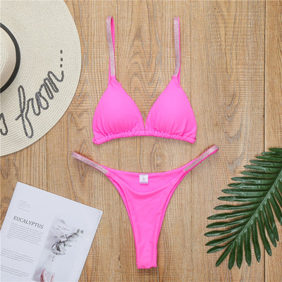 Bikini Triangular Diamantado Estilo Europeo Americano - Traje de Baño Dividido Elegante para Mujer - Image 3