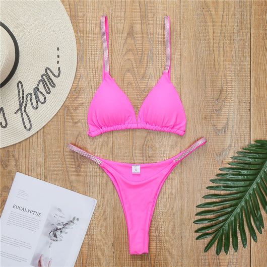 Bikini Triangular Diamantado Estilo Europeo Americano - Traje de Baño Dividido Elegante para Mujer - Image 3