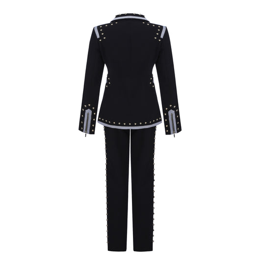 Conjunto de Dos Piezas en Terciopelo Dorado con Cremallera y Pantalón Acampanado - Image 5