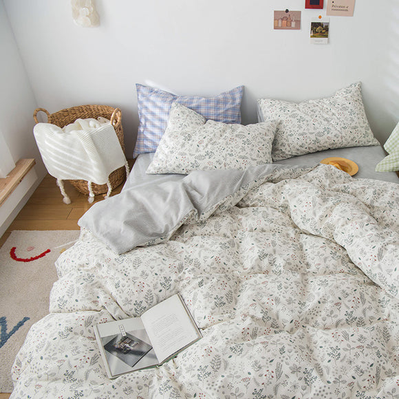 Juego de Cama Floral 4 Piezas 100% Algodón Puro Estilo Rústico
