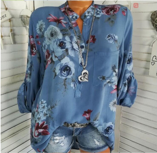 Camisa Estampada V-neck de Manga Larga - Image 3