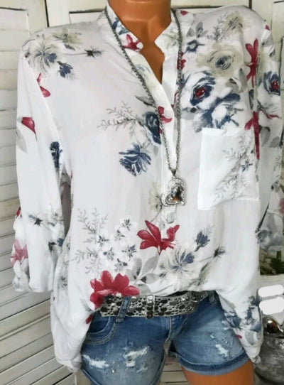Camisa Estampada V-neck de Manga Larga - Image 4