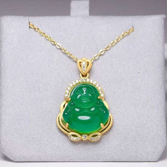 Dije Buda Maitreya con Ágata Verde de Brasil y Plata S925