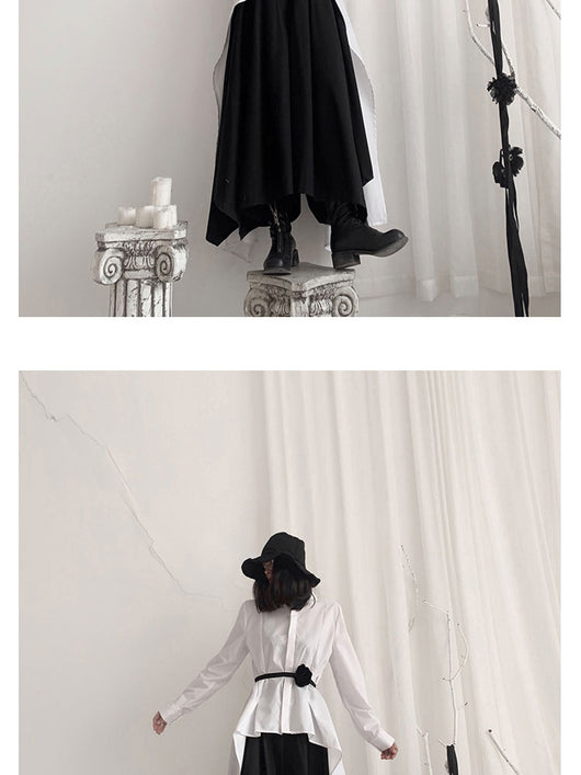 Blusa Blanca con Volantes Irregulares y Cuello Solapa - Manga Larga Suelta - Image 2