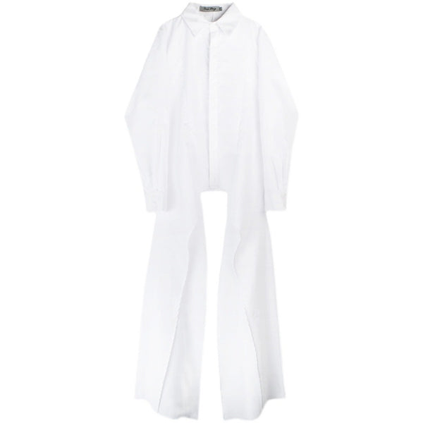 Blusa Blanca con Volantes Irregulares y Cuello Solapa - Manga Larga Suelta