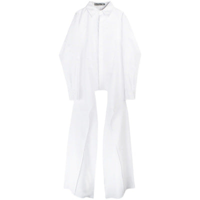 Blusa Blanca con Volantes Irregulares y Cuello Solapa - Manga Larga Suelta