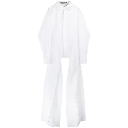 Blusa Blanca con Volantes Irregulares y Cuello Solapa - Manga Larga Suelta