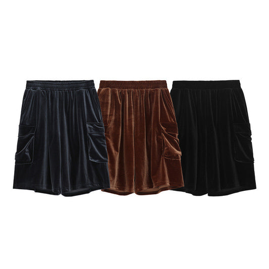 Shorts Retro Urbanos de Terciopelo con Bolsillos Amplios - Corte Holgado