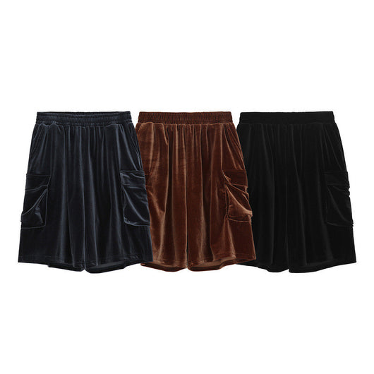 Shorts Retro Urbanos de Terciopelo con Bolsillos Amplios - Corte Holgado