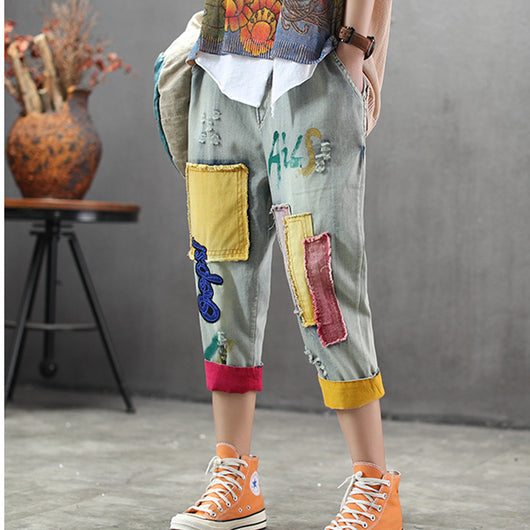 Pantalones Cortos de Mezclilla Ligera Azul Claro con Parches - Image 9