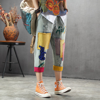 Pantalones Cortos de Mezclilla Ligera Azul Claro con Parches