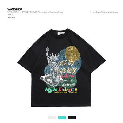 Camiseta Oversize Hip-Hop Estilo Retro Americano con Estampado Graffiti Unisex