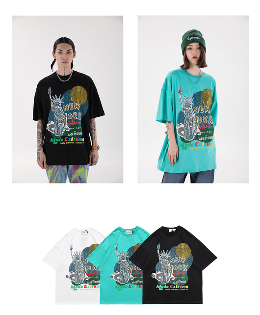 Camiseta Oversize Hip-Hop Estilo Retro Americano con Estampado Graffiti Unisex - Image 5