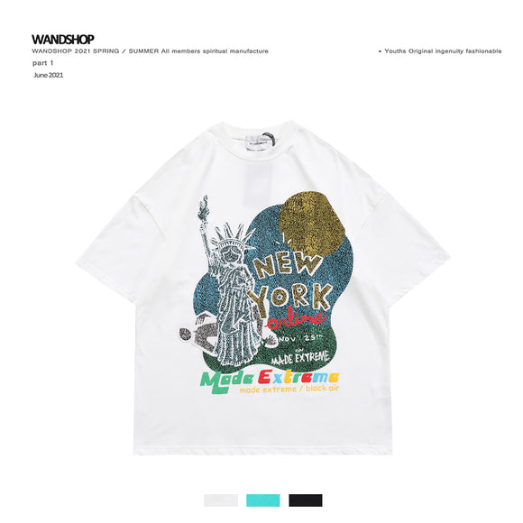 American Retro Hip-Hop Style Oversized Graffiti Print Unisex T-Shirt