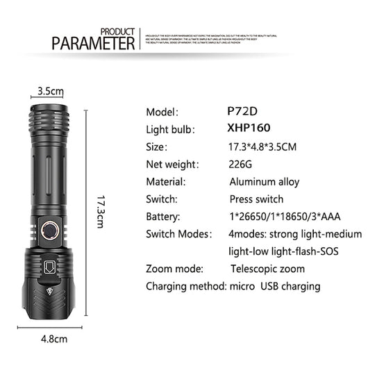 Linterna LED XHP90 USB Recargable con Zoom y Enfoque Ajustable - Image 7
