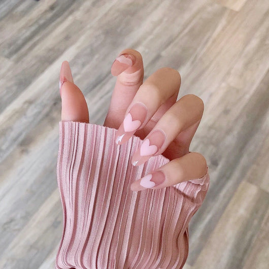 Uñas Postizas Adhesivas Diseño Corazón Melocotón - Removibles y Reutilizables