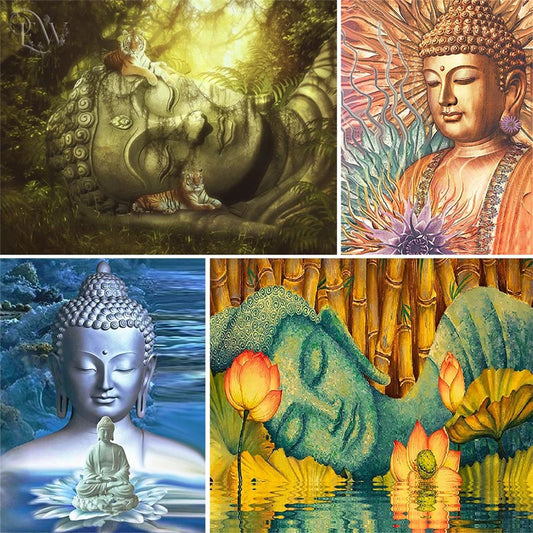 Pintura de Diamantes Templo Budista - Arte de Pared Relajante