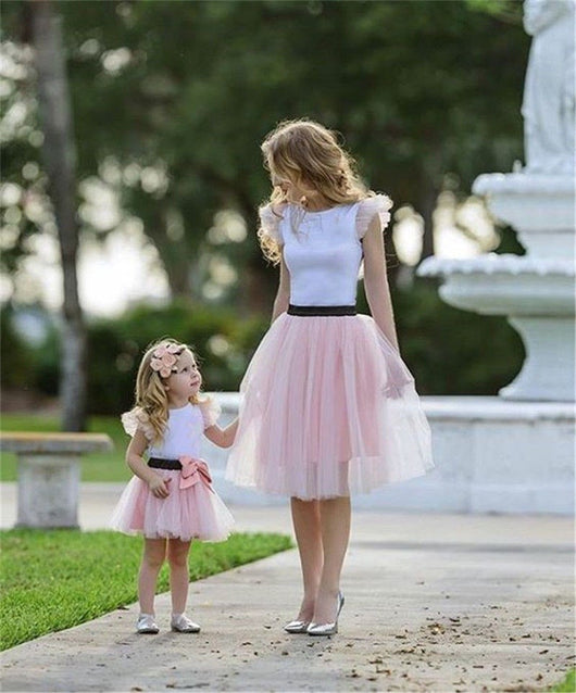 Conjunto Mamá e Hija Primavera Algodón Puro con Falda Tul Elegante