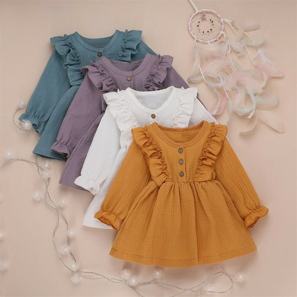 Vestido Primavera Niña con Volantes - Tallas 1 a 6 Años