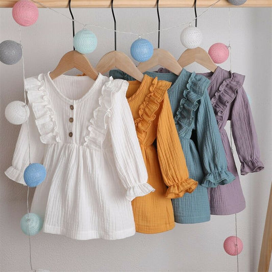 Vestido Primavera Niña con Volantes - Tallas 1 a 6 Años