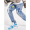 Jeans Rectos Vintage con Parches Florales Desgarrados y Bordado Sonrisa