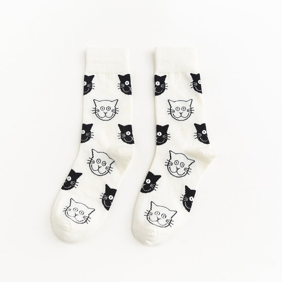 Calcetines Estilo Coreano Gatos y Perros - Tubo Animales Blanco y Negro Hombre y Mujer