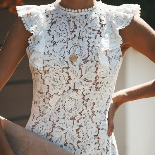 Vestido de Encaje Cuello Redondo sin Mangas Cintura Alta - Image 9