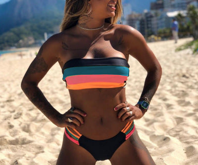 Bikini Deportivo a Rayas con Escote Tubo y Abertura Frontal - Image 13