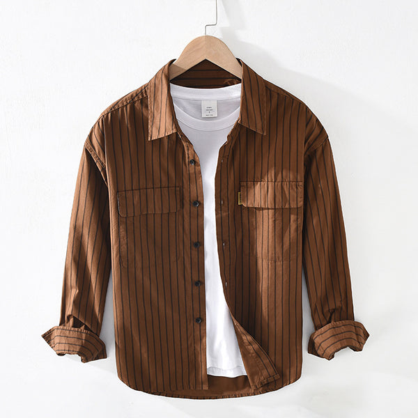 Camisa de Algodón Oversize a Rayas con Cuello Cuadrado
