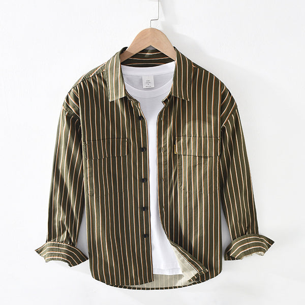 Camisa de Algodón Oversize a Rayas con Cuello Cuadrado